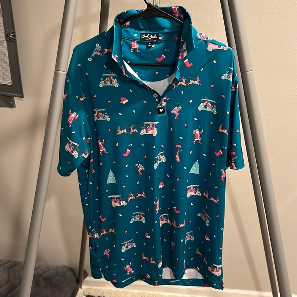Bad birdie polo Christmas in July print ugly sweater never worn